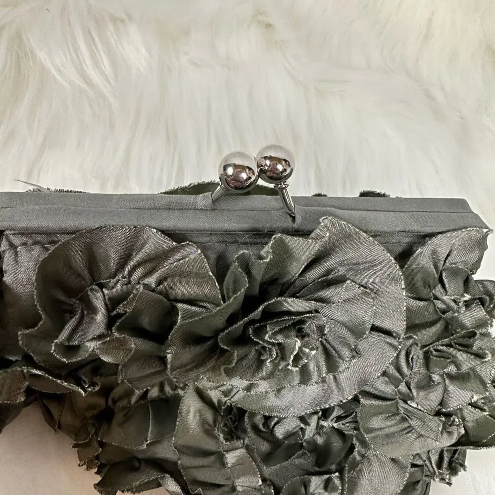 Gray Small Wristlet Evening Bag Purse Flowers Floral for Prom Formal Occasion